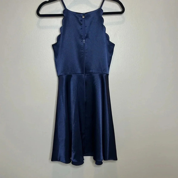 I.N. San Francisco Navy Blue Scalloped Cocktail Mini Dress Metallic Wedding - Picture 5 of 10